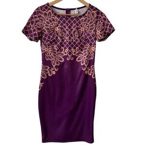 Elegant Purple Midi Dress with Floral Design